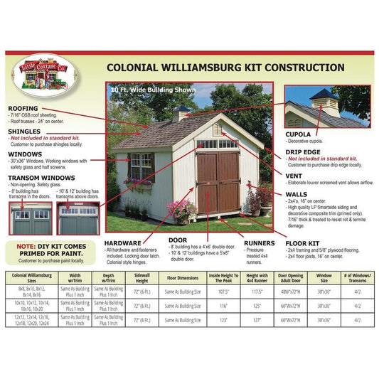 Colonial Williamsburg 10 ft. W x 16 ft. D Solid and Manufactured Wood Storage Shed