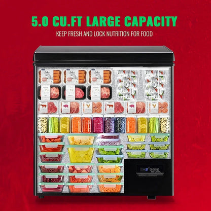 Chest Freezer 5.0Cubic Feet Deep Freezer Freestanding Freezers with 2 Removable Stainless Steel Basket, Mini Freezer Top Open Door Compact Freezer with Electronic Control 41℉ to -15℉BLACK