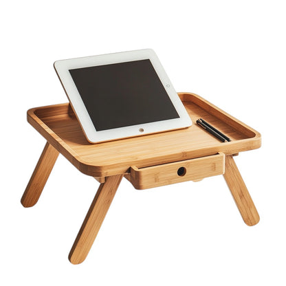 Kldxw Bamboo Laptop Desk for Bed - Tilting Tray Table with Storage Drawer - Height Adjustable Folding Legs - Eco-Friendly Breakfast in Bed Tray - Natural