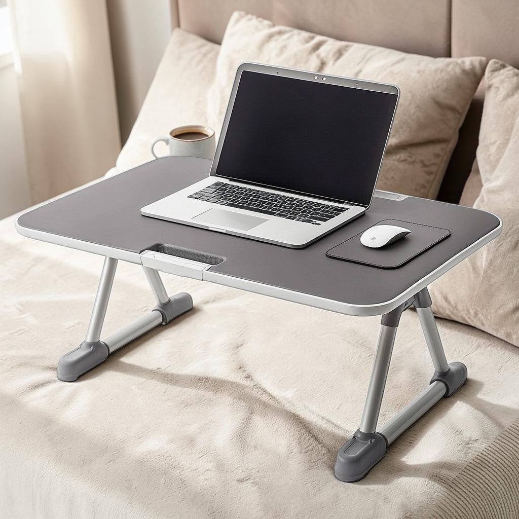 Kldxw Adjustable Laptop Bed Stand - Tilting Top with Cooling Fan - Ergonomic Height Foldable Table for Bed & Sofa - Portable Workstation - Space Grey