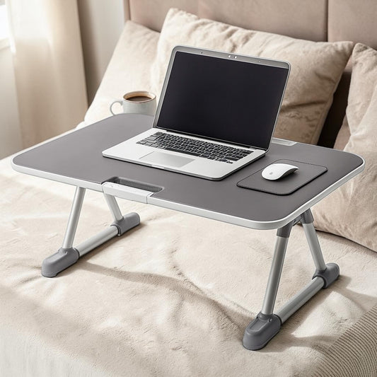 Kldxw Adjustable Laptop Bed Stand - Tilting Top with Cooling Fan - Ergonomic Height Foldable Table for Bed & Sofa - Portable Workstation - Space Grey