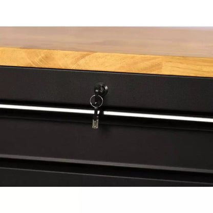 Heavy Duty 61 in. W x 23 in. D 15-Drawer Mobile Workbench with Solid Wood Top