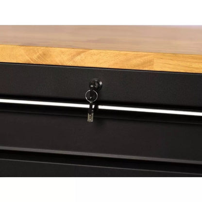 Heavy Duty 61 in. W x 23 in. D 15-Drawer Mobile Workbench with Solid Wood Top