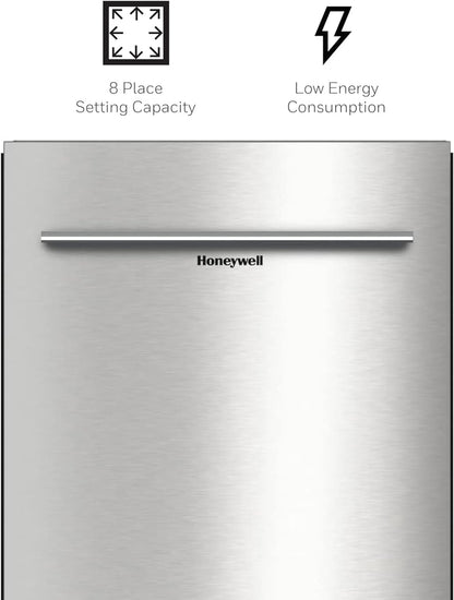 Honeywell 18 Inch Dishwasher with 8 Place settings, 6 Washing Programs, Stainless Steel Tub, UL/Energy Star- Stainless Steel
