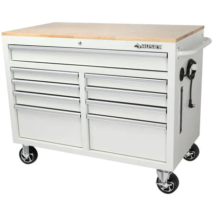46-in W x 24.5-in D 9-Drawer Mobile Workbench with Hardwood Top and Power Station Gloss Black