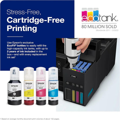 Epson EcoTank ET-4800 Wireless All-in-One Inkjet Printer, Scanner, Copier, Fax, ADF, Ethernet, White