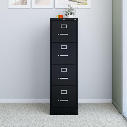 STAPLES 4-Drawer File Cabinet, Lockable, Black, 25"D x 15"W
