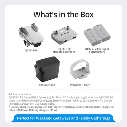 DJI Mini 4K, Drone with 4K UHD Camera for Adults, Under 249 g, 3-Axis Gimbal Stabilization, 10km Video Transmission, Auto Return, Wind Resistance, 1 Battery for 31-Min Max Flight Time, Intelligent Flight