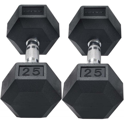 Inspire Fitness 210 lb. (5-30 lb.) Rubber Dumbbell Set with 6 pair Vertical Rack