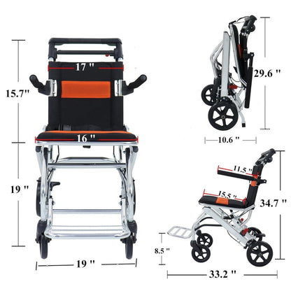 Ultra-Light Portable Folding Wheelchair, Travel-Friendly with Handbrake, 220 lbs Capacity, Ideal for Elderly & Children, 34.2×32.6 Unfolded Dimensions